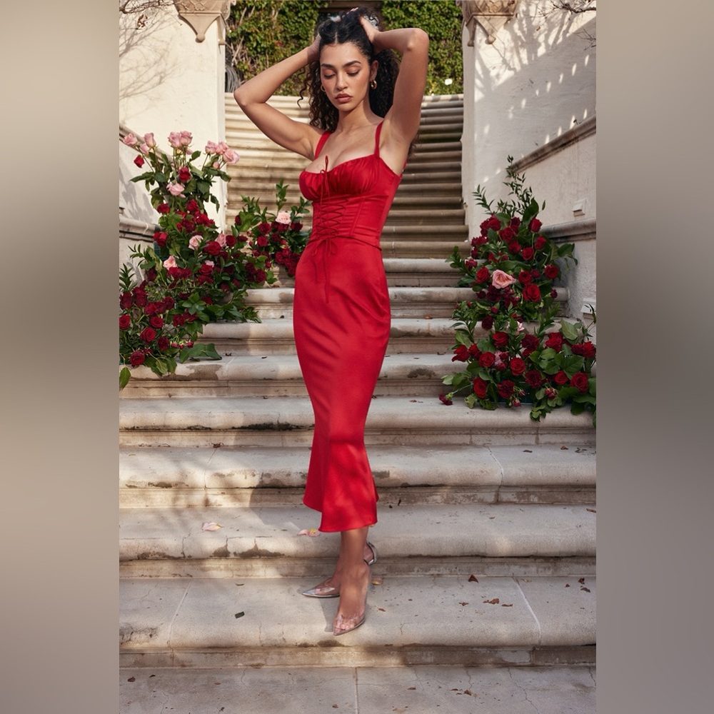 House of CB Valencia Red Rose Corset Dress - Picture 2 of 8